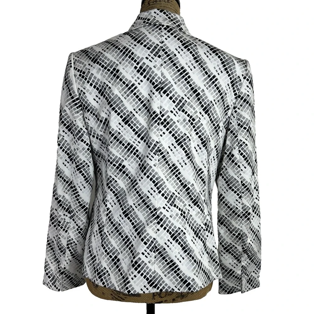 Amanda Smith Blazer 8 White Black Gray Geometric Square Jacket Lined Business